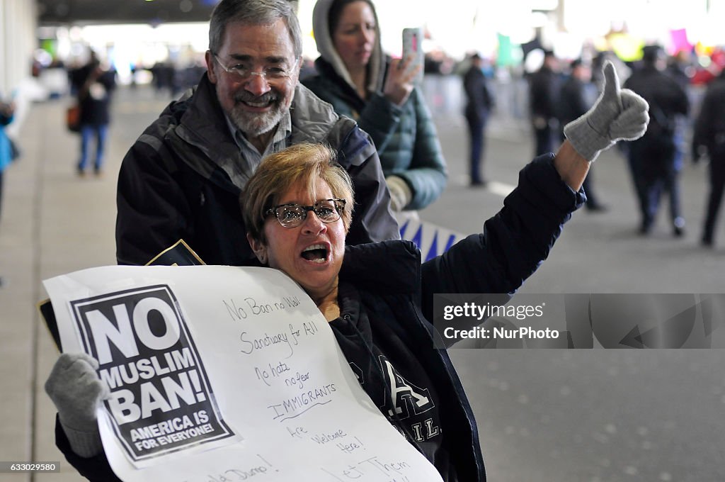Large Trunout for Immigration Protest at Philadelphia International Airport