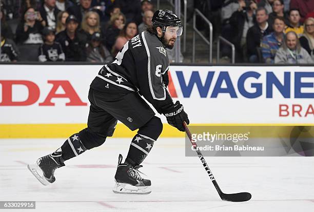 Drew Doughty of the Los Angeles Kings skates skates with the puck during the Central Division and Pacific Division match-up of the 2017 Honda NHL...