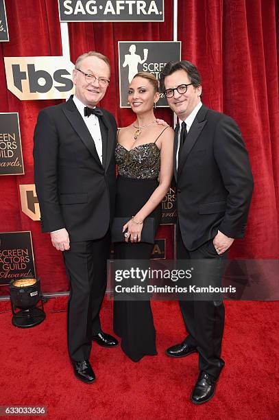Actors Jared Harris, Allegra Riggio and tv personality Ben Mankiewicz attend The 23rd Annual Screen Actors Guild Awards at The Shrine Auditorium on...