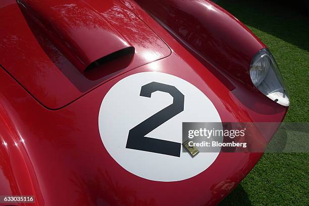 The front end of a 1958 Ferrari SpA 412 MI race vehicle is seen during the 26th Annual Cavallino Classic Event at the Breakers Hotel in Palm Beach,...