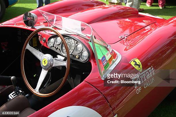 The interior of a 1958 Ferrari SpA 412 MI race vehicle is seen during the 26th Annual Cavallino Classic Event at the Breakers Hotel in Palm Beach,...