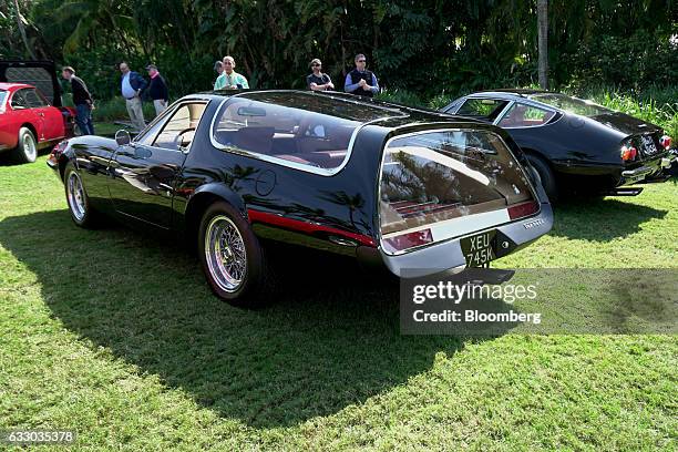 Two 1972 Ferrari SpA 365 GTB 4 Daytona sports vehicles sit on display during the 26th Annual Cavallino Classic Event at the Breakers Hotel in Palm...