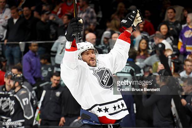 Alex Ovechkin of the Washington Capitals reacts after defeating the Pacific Division All-Stars 4-3 in the 2017 Honda NHL All-Star Tournament Final...