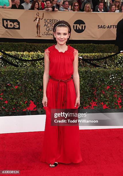 Actor Millie Bobby Brown arrives at the 23rd Annual Screen Actors Guild Awards at The Shrine Expo Hall on January 29, 2017 in Los Angeles, California.