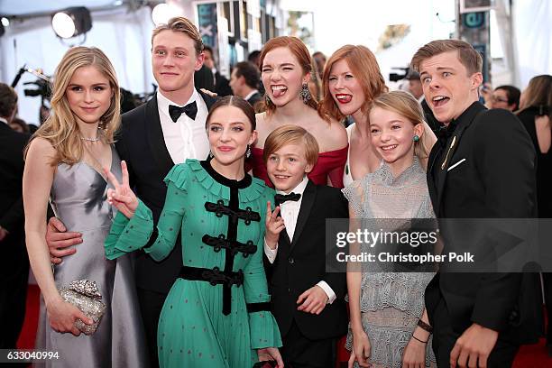 Actors Erin Moriarty, George MacKay, Samantha Isler, Annalise Basso, Charlie Shotwell, Trin Miller, Shree Crooks and Nicholas Hamilton attend The...