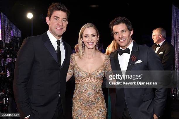 Actors John Krasinski, Emily Blunt and James Marsden attend the 23rd Annual Screen Actors Guild Awards Cocktail Reception at The Shrine Expo Hall on...