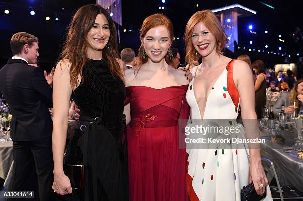 Actors Kathryn Hahn, Annalise Basso, and Trin Miller attend the 23rd Annual Screen Actors Guild Awards Cocktail Reception at The Shrine Expo Hall on...