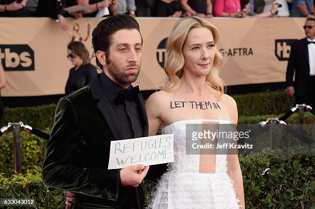 Actors Simon Helberg and Jocelyn Towne attend the 23rd Annual Screen Actors Guild Awards at The Shrine Expo Hall on January 29, 2017 in Los Angeles,...