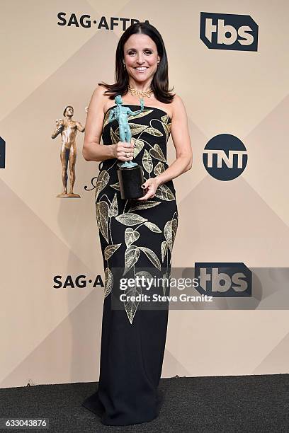 Actor Julia Louis-Dreyfus, winner of the Outstanding Female Actor in a Comedy Series award for 'Veep,' poses in the press room during the 23rd Annual...