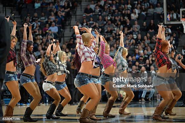 The San Antonio Spurs dance team performs during the game against the Dallas Mavericks on January 29, 2017 at the AT&T Center in San Antonio, Texas....