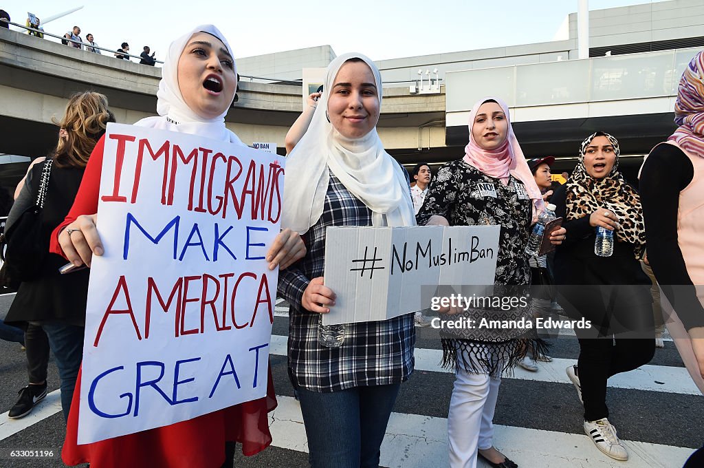 Protestors Rally Against Muslim Immigration Ban At LAX