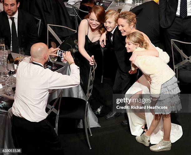 Actors Emma Stone, Charlie Shotwell, Brie Larson and Shree Crooks during The 23rd Annual Screen Actors Guild Awards at The Shrine Auditorium on...