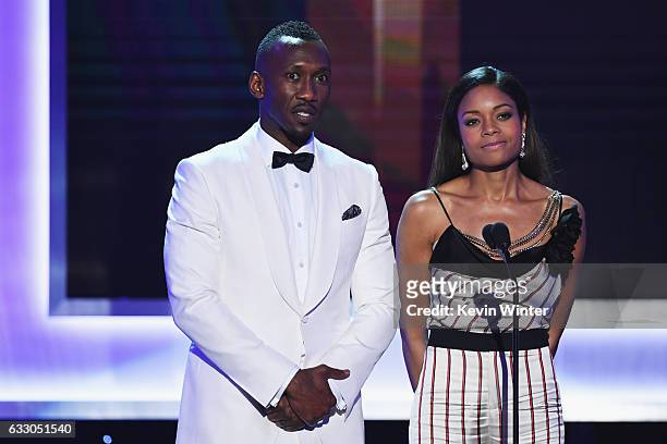 Actors Mahershala Ali and Naomie Harris speak onstage during The 23rd Annual Screen Actors Guild Awards at The Shrine Auditorium on January 29, 2017...