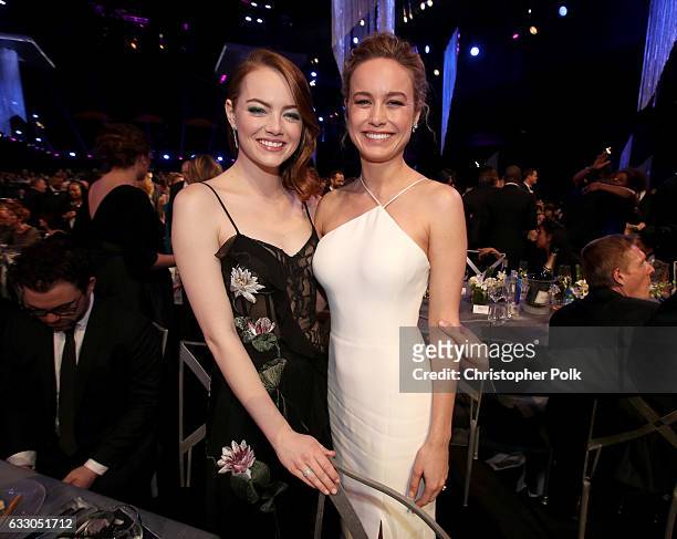 Actors Emma Stone and Brie Larson during The 23rd Annual Screen Actors Guild Awards at The Shrine Auditorium on January 29, 2017 in Los Angeles,...