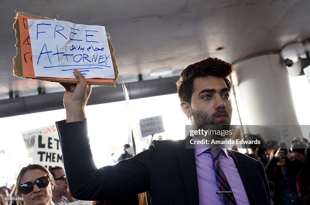 Protestors Rally Against Muslim Immigration Ban At LAX