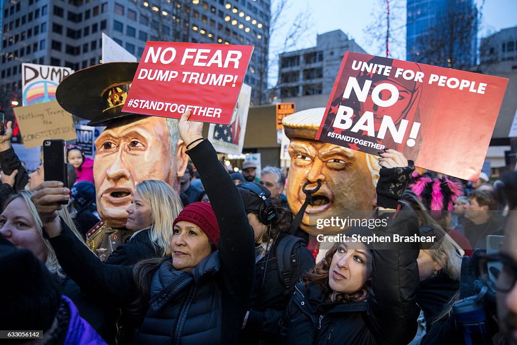 Protestors In Seattle Rally Against Trump's Muslim Immigration Ban