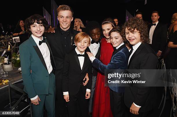 Actors Finn Wolfhard, Nicholas Hamilton, Charlie Shotwell, Caleb McLaughlin, Millie Bobby Brown, Noah Schnapp and Gaten Matarazzo attend The 23rd...