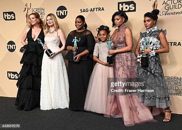 Actors Kimberly Quinn, Kirsten Dunst, Octavia Spencer, Saniyya Sidney, Taraji P. Henson, and Janelle Monael, co-recipients of the Outstanding...