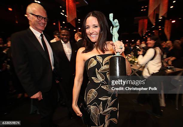 Brad Hall and actor Julia Louis-Dreyfus, winner of the award for Female Actor in a Comedy Series, during The 23rd Annual Screen Actors Guild Awards...