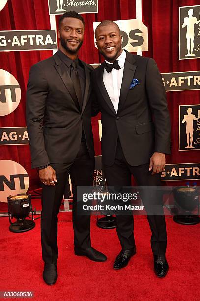 Actors Aldis Hodge and Edwin Hodge attend The 23rd Annual Screen Actors Guild Awards at The Shrine Auditorium on January 29, 2017 in Los Angeles,...