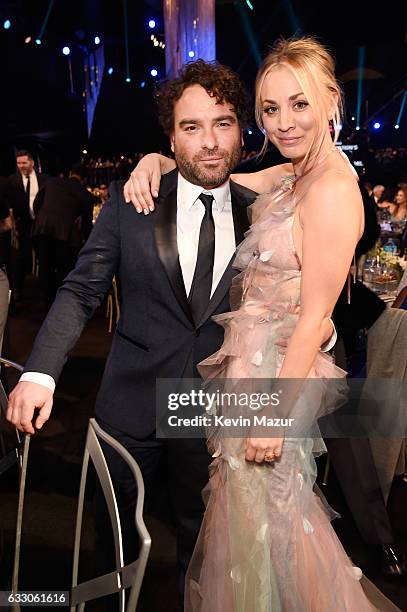 Actors Johnny Galecki and Kaley Cuoco seen during The 23rd Annual Screen Actors Guild Awards at The Shrine Auditorium on January 29, 2017 in Los...