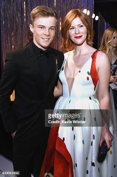 Actors Nicholas Hamilton and Trin Miller attend The 23rd Annual Screen Actors Guild Awards Cocktail Reception at The Shrine Auditorium on January 29,...