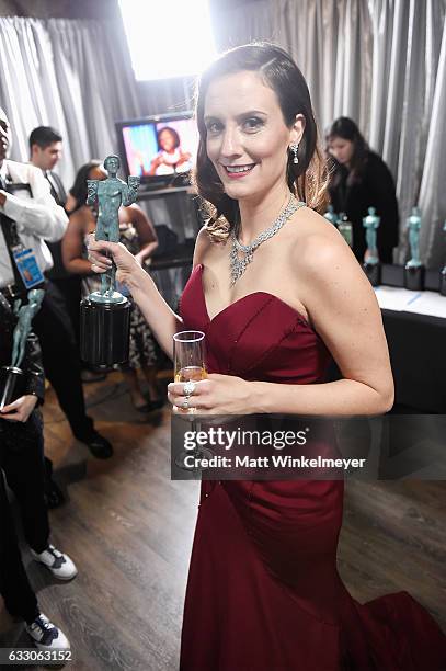 Actor Julie Lake, winner of the Outstanding Ensemble in a Comedy Series award of 'Orange Is the New Black,' poses with award during The 23rd Annual...