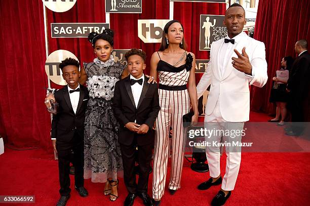 Actors Alex R. Hibbert, Janelle Monae, Jaden Piner, Naomie Harris, and Mahershala Ali attend The 23rd Annual Screen Actors Guild Awards at The Shrine...