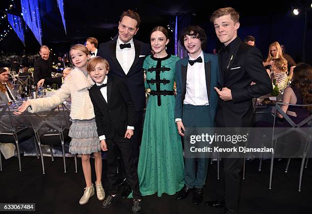 Actors Shree Crooks, Charlie Shotwell, Matt Ross, Samantha Isler, Finn Wolfhard, and Nicholas Hamilton attend the 23rd Annual Screen Actors Guild...