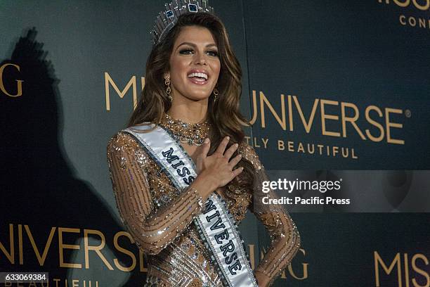 Miss France, Iris Mittenaere, the new Miss Universe during her first press conference at the Miss Universe Media center in Pasay City.