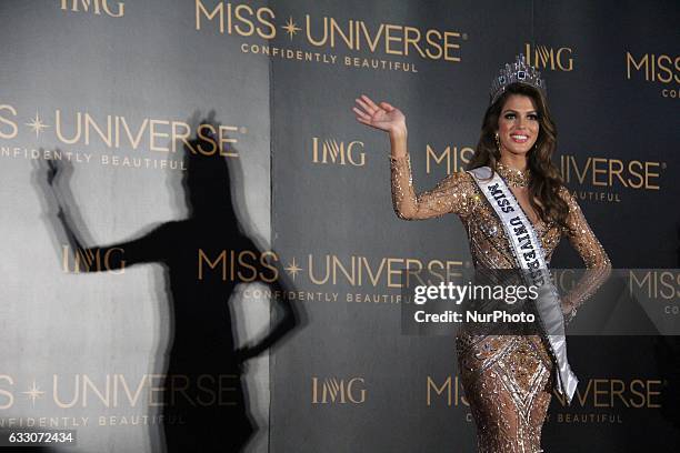 Iris Mittenaere of France poses for photographers during a press conference held after the 65th Miss Universe coronation night in Pasay City, south...