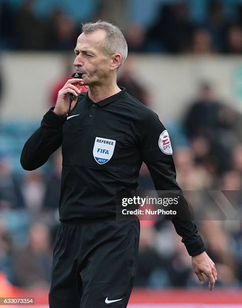 Referee Martin Atkinson during The Emirates FA Cup - Fourth Round match between Millwall against Watford at The Den on 29th Jan 2017