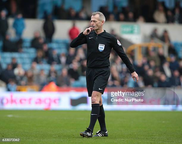 Referee Martin Atkinson during The Emirates FA Cup - Fourth Round match between Millwall against Watford at The Den on 29th Jan 2017