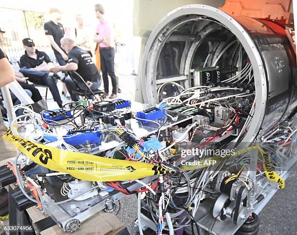 The INFIRA Pod designed by rLoop, a globally distributed, open source, crowdsourced, multi-disciplinary team is seen during the SpaceX Hyperloop...