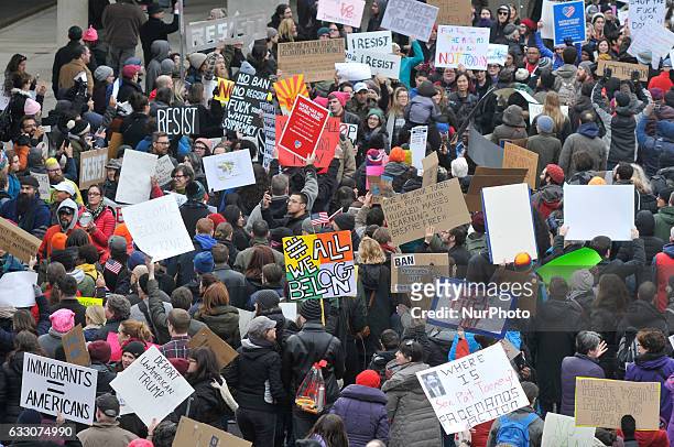 Thousands turn out for a January 29th, 2017 Immigration Ban Protest at Philadelphia International Airport, in Philadelphia Pennsylvania.