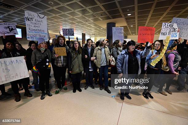 Thousands turn out for a January 29th, 2017 Immigration Ban Protest at Philadelphia International Airport, in Philadelphia Pennsylvania.