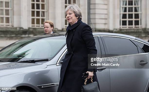 Prime Minister Theresa May arrives at Cardiff City Hall for a joint ministerial committee which includes the leaders from Westminster, Cardiff,...