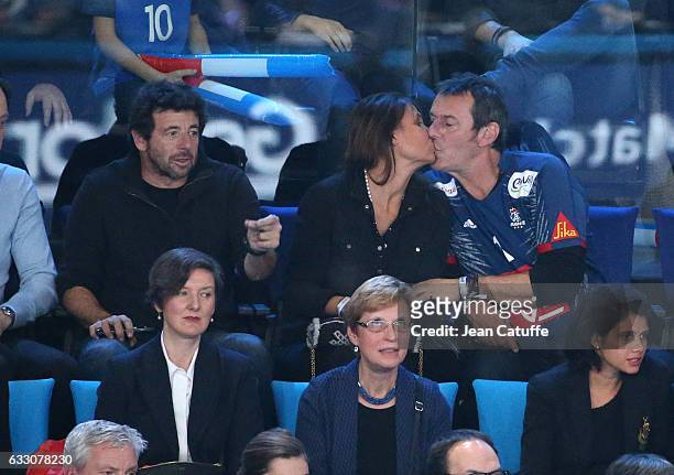 Patrick Bruel, Jean-Luc Reichmann and his wife attend the 25th IHF Men's World Championship 2017 Final between France and Norway at Accorhotels Arena...