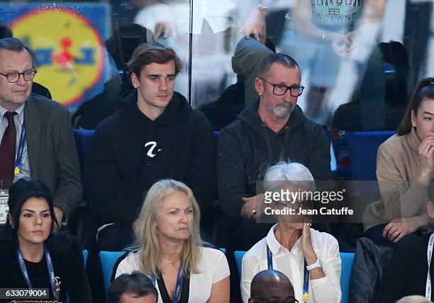 Antoine Griezmanna and his father Alain Griezmann attend the 25th IHF Men's World Championship 2017 Final between France and Norway at Accorhotels...