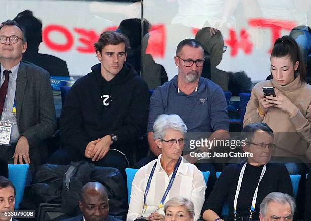 Antoine Griezmanna and his father Alain Griezmann attend the 25th IHF Men's World Championship 2017 Final between France and Norway at Accorhotels...