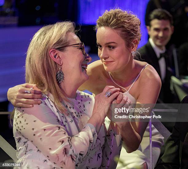 Actors Meryl Streep and Brie Larson attend The 23rd Annual Screen Actors Guild Awards at The Shrine Auditorium on January 29, 2017 in Los Angeles,...