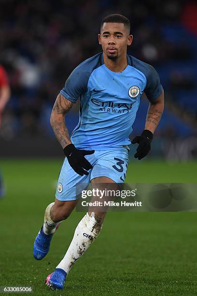 Gabriel Jesus of Manchester City in action at during the The Emirates FA Cup Fourth Round match between Crystal Palace and Manchester City at...