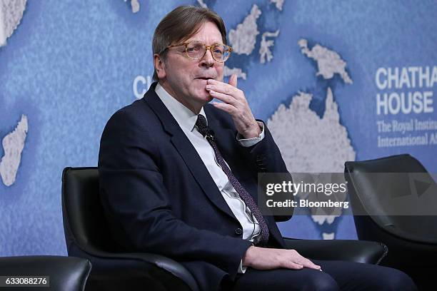 Guy Verhofstadt, Brexit negotiator for the European Parliament, looks on before delivering a speech at Chatham House in London, U.K., on Monday, Jan....