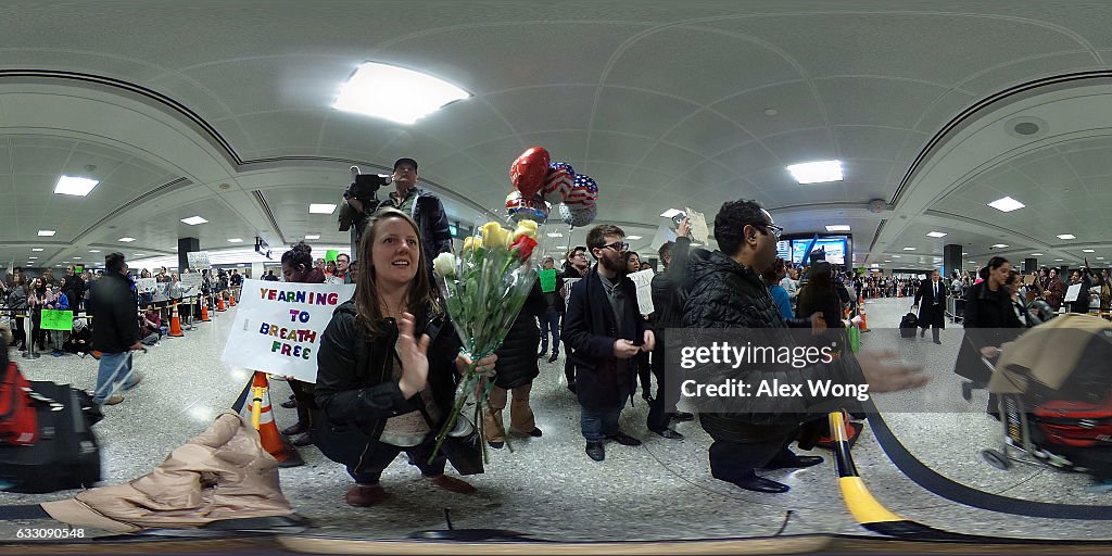 Demonstrators Protest At Dulles International Airport Against Muslim Immigration Ban