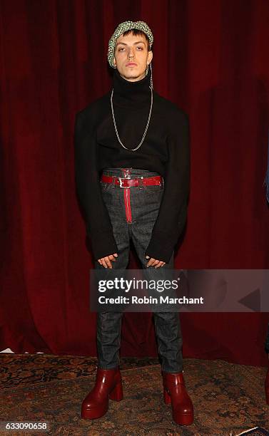 Model poses at Kozaburo Presentation during NYFW: Men's on January 30, 2017 in New York City.