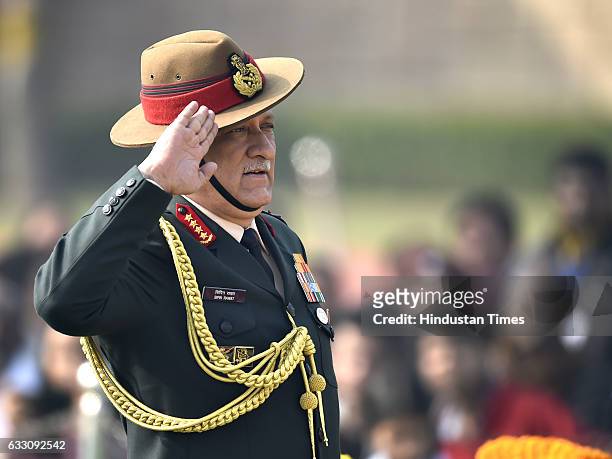 Army Chief Lt. General Bipin Rawat pays tribute to Mahatma Gandhi on his 69th death anniversary at Rajghat, on January 30, 2017 in New Delhi, India....
