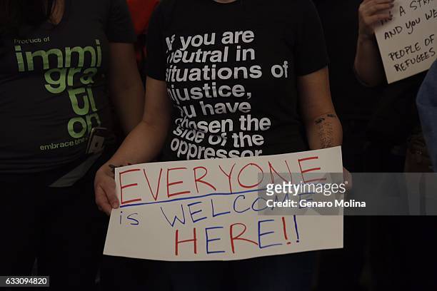 People continue to protest President Trump's travel ban at the Tom Bradley Terminal at LAX on January 29, 2017 in Los Angeles, California. Trump's...