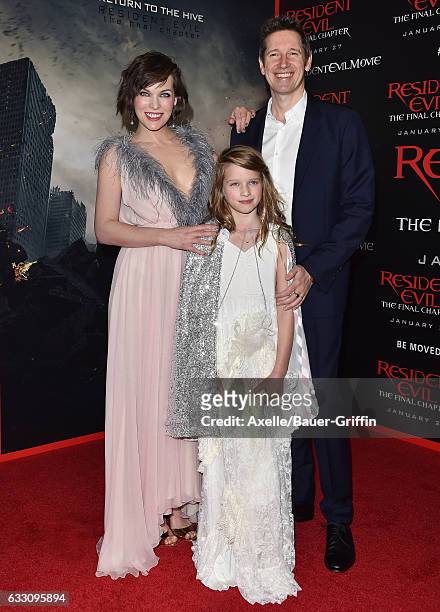 Actress Milla Jovovich, husband director Paul W.S. Anderson and daughter Ever Anderson arrive at the premiere of Sony Pictures Releasing's 'Resident...
