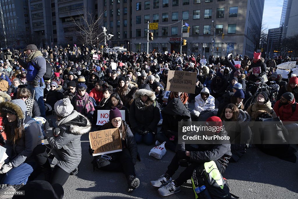 Demonstrators Protest President Trump's Travel Ban Outside Of The U.S. Consulate