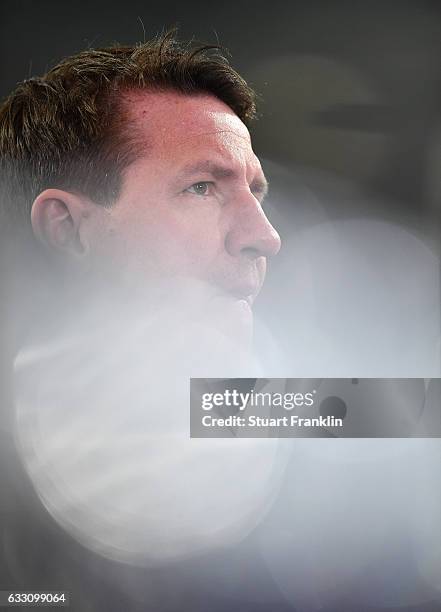 Daniel Stendel, head coach of Hannover looks on during the Second Bundesliga match between Hannover 96 and 1. FC Kaiserslautern at HDI-Arena on...